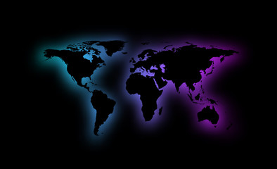 Fototapeta na wymiar Abstract world map silhouette on black background.