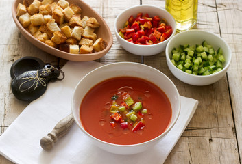 Gazpacho is a soup made of raw vegetables and served cold.