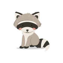 Vector illustration, raccoon sitting. Litlle and cute raccoon.