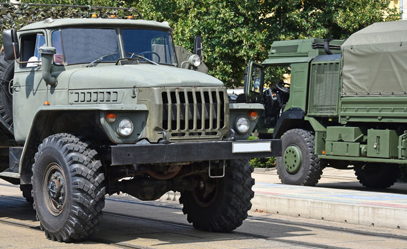 Military truck vehicle on the street