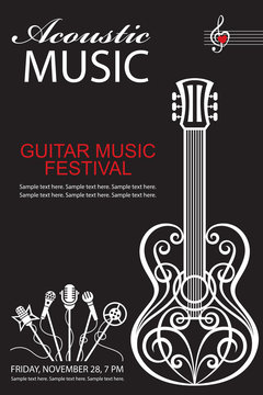 black banner with guitar for acoustic music concert