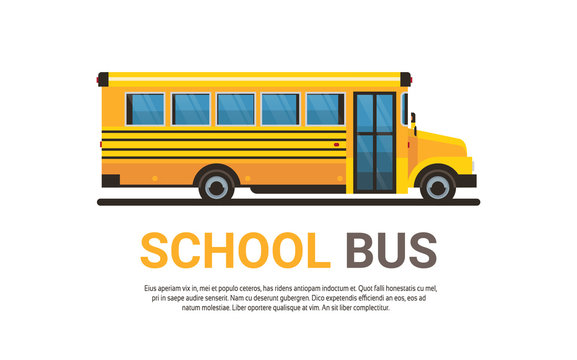 yellow bus back to school pupils transport concept on white background flat copy space horizontal vector illustration