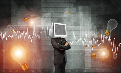 Businessman with monitor instead of head.
