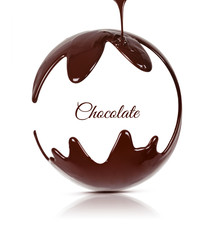 Ball of black melted chocolate. Melted chocolate syrup on white background. Liquid chocolate on a white background.