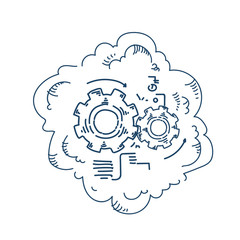 gear wheel processing mechanism process strategy concept on white background sketch doodle vector illustration