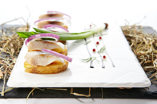 Herring Fillet Canape with Potato and Onion