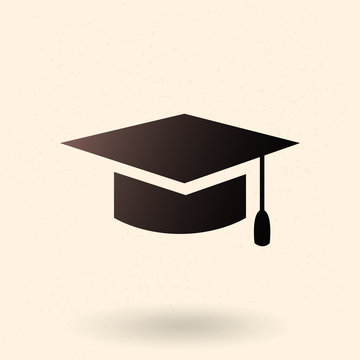 Vector Black Silhouette Education Icon - Graduation Cap. Academic Hat.