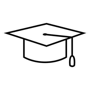 Vector Black Outline Education Icon - Graduation Cap. Academic Hat.