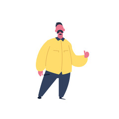 mustache man thumb up gesture character standing pose isolated male cartoon full length flat vector illustration