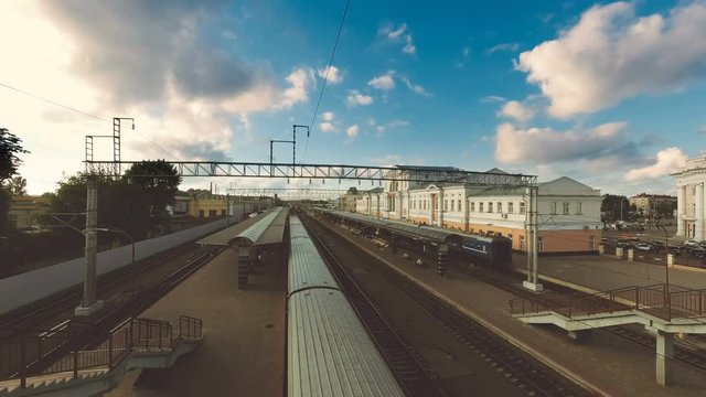 GOMEL, BELARUS - July 4, 2018: Trains at the Gomel station.