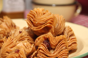 fried pastry with quince and batata typical of south america gastronomy