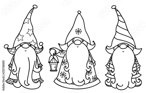 Download "Vector Christmas gnomes cartoons, black silhouettes ...