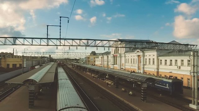 GOMEL, BELARUS - July 4, 2018: Trains at the Gomel station.