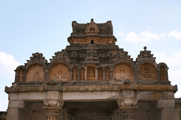 General view of Vindhyagiri hill temple complex, Sravanabelgola, Karnataka. View from Chandragiri hill. Large Belgola, white pond, is also seen.