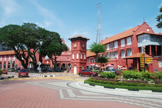 Red Square with town hall of Melaka city centre, the UNESCO heritage site, Malaysia