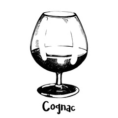 Hand drawn sketch style glass of cognac isolated on white background. Vector illustration.
