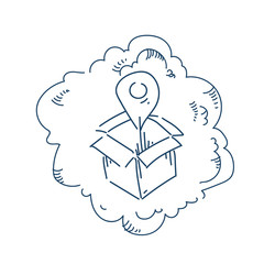 geotag box navigation concept on white background sketch doodle vector illustration