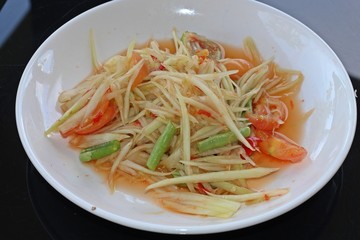 Thai food. it’s papaya salad. for example that the important component is papaya, lemon, chili. Thai people call SomTum.