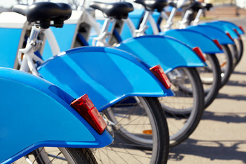 Public parking of rental bicycles in the city.