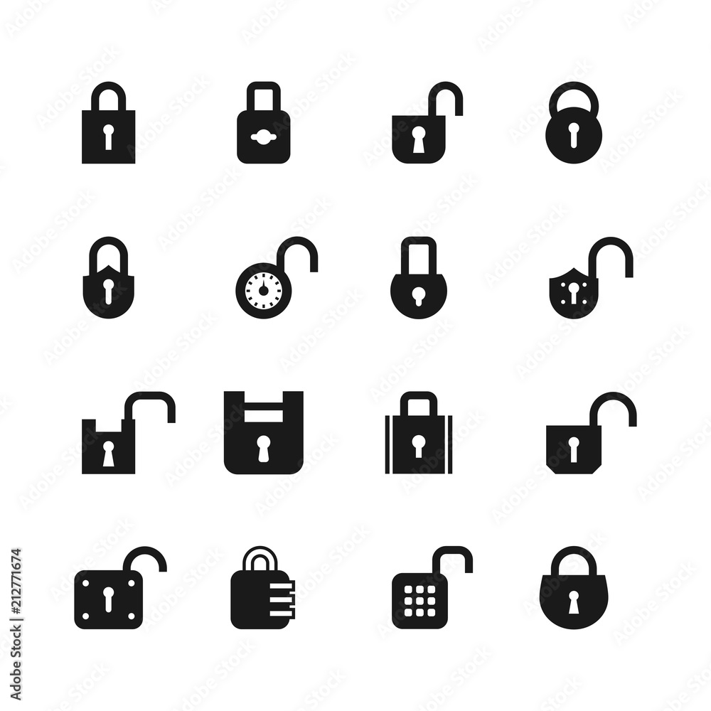Poster open and closed padlock icons. lock, security and password vector isolated symbols