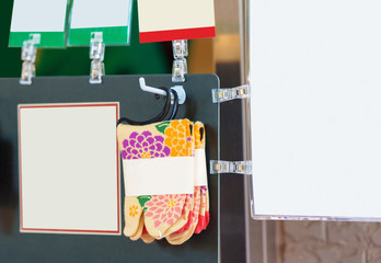 Color socks in the store, Tokyo, Japan. Frame for text. Close-up.