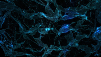 Abstract blue energy waves on dark background with energy pulses and flares. Plasma neon blue...