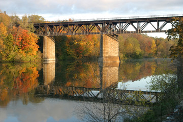 Railway bridge the Grand River, Paris, Canada in fall