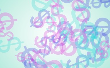 Multicolored translucent dollar signs on white background. Green tones. 3D illustration
