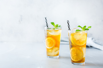 Lemon mint iced tea cocktail refreshing drink for summer days