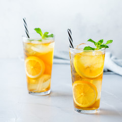 Lemon mint iced tea cocktail refreshing drink for summer days