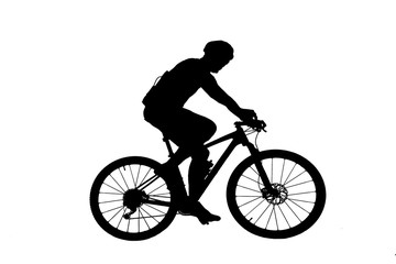 Silhouette man and bike relaxing on white  background