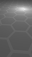 Honeycomb on a gray background. Perspective view on polygon look like honeycomb. Extruded, bump cell. Isometric geometry. Vertical image orientation. 3D illustration