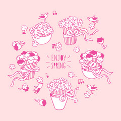 Enjoy spring. Set of hand drawn graphic elements for spring season design. 
