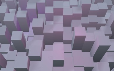 Abstract pink gray elegant cube geometric background. Chaotically advanced rectangular bars. 3D Rendering, 3D illustration