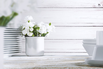 Free space for your decoration and white wooden background. Autumn time. 