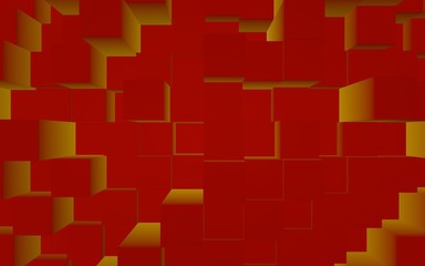 Abstract red elegant cube geometric background. Chaotically advanced rectangular bars. 3D Rendering, 3D illustration