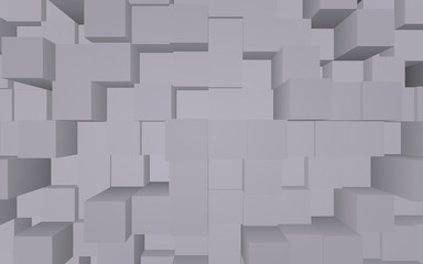 Abstract gray elegant cube geometric background. Chaotically advanced rectangular bars. 3D Rendering, 3D illustration