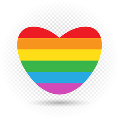 LGBT rainbow heart on white transparent background. Striped pride sign. Bisexual gay lesbian transsexual symbol. Love orientation lifestyle icon