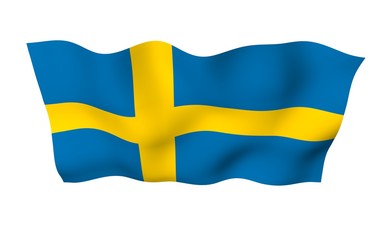 The flag of Sweden. Official state symbol of the Kingdom of Sweden. A blue field with a yellow Scandinavian cross that extends to the edges of the flag. 3d illustration