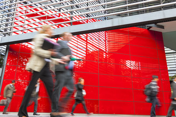 Large group of people walking, rush hour in the city