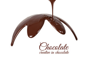 Melted chocolate syrup on white background. Liquid chocolate on a white background.