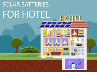 Solar Batteries for Hotel. Vector Illustration.