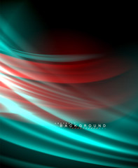 Neon glowing wave, magic energy and light motion background. Vector wallpaper template