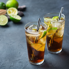 Cuba libre or long island iced tea alcohol cocktail drink