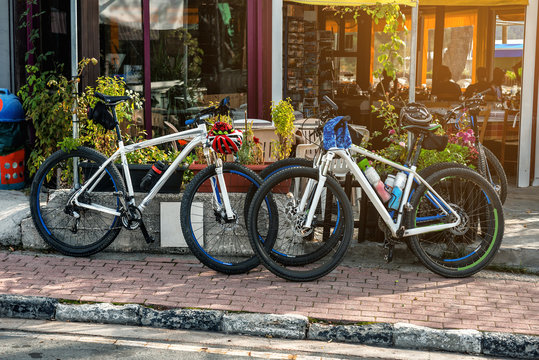 Mountain bikes near the cafe