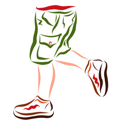 Legs of a running or dancing child in shorts and sports shoes