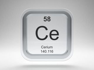 Cerium symbol on modern glass and metal rounded square icon