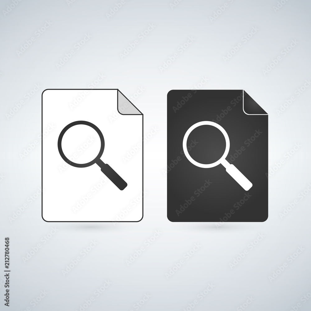 Poster search document file vector icon with magnifying glass. flat sign for mobile concept and web design.