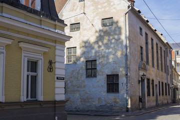 shadow on the old house at summer time in old city