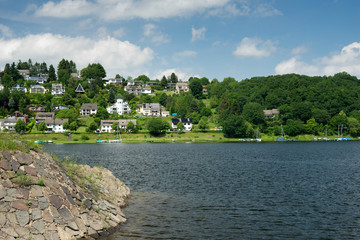 Fototapeta na wymiar Lake trip in Rurberg, Simmerath, North Rhine Westphalia, in the Eifel National Park in Germany